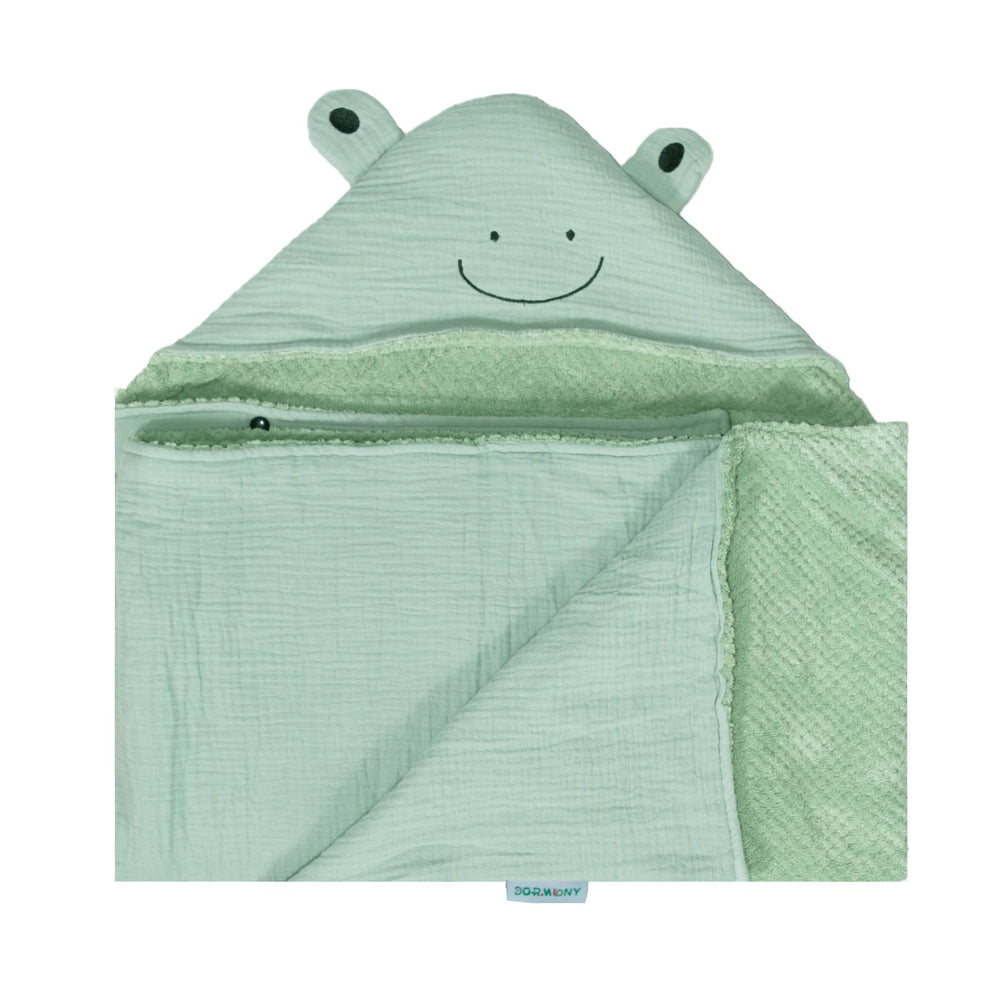 Dormlony ultra-soft hooded towel with frog design for post-bath warmth.