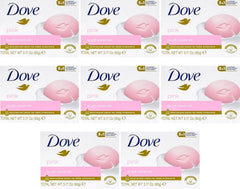 Dove Beauty Bar Pink pack of eight offers convenient daily cleansing for households.