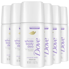 Dove Whole Body Deo Spray coconut vanilla travel pack visible in gym bag for fresh feeling