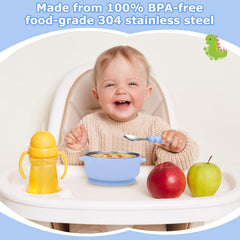 Dovesail suction-base on table demonstrates spill prevention during feeding.