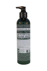 Dr. Bronner's Patchouli Lime lotion bottle highlights nourishing organic oils for smooth skin.