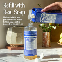 Dr. Bronner’s Pure-Castile Soap refill carton for sustainable home refills.