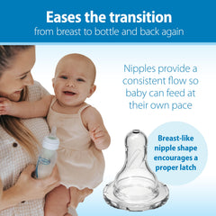 Breast-like nipple from Dr. Brown's encourages a proper latch