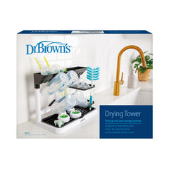 Dr. Brown's Drying Tower side view shows compact counter storage for bottles.