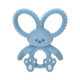Dr. Brown's Flexees Bunny Teether in blue provides soothing silicone chew for tiny gums.