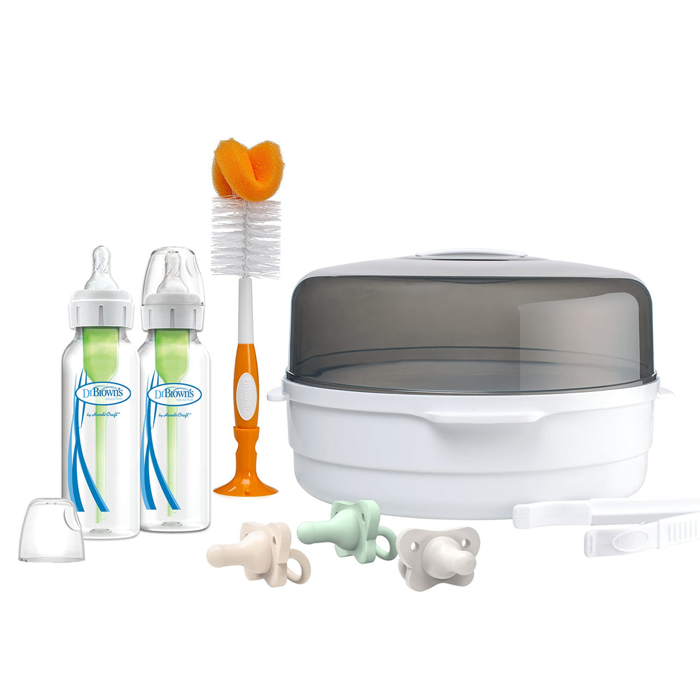 Dr. Brown's microwave steam sterilizer in use for quick bottle sanitation