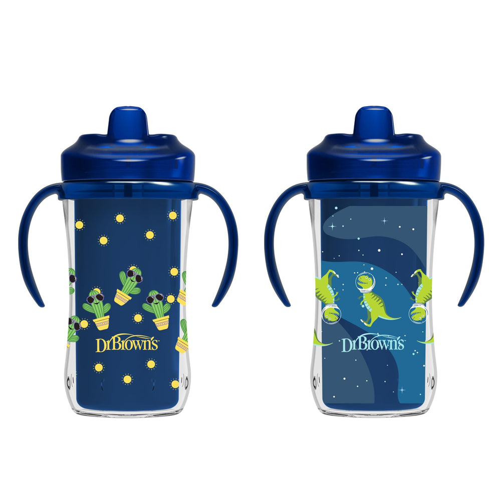 Dr Brown's Milestones insulated hard spout cup in blue keeps drinks cool on the go.