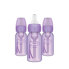 Dr. Brown's natural flow narrow bottle with lavender cap in a 4 oz three-pack for calm feeding