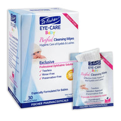 Dr. Fischer purified baby eyelid wipes packaging shows gentle cleansing for delicate eyes