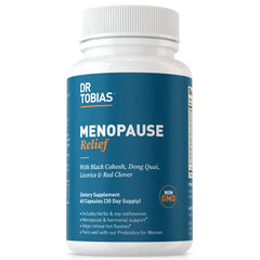 Dr. Tobias Menopause Relief bottle front showing hot flash support
