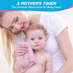 Dream Picks washcloths folded in pink, showcasing soft cotton muslin for gentle skin.