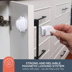 Dreambaby adhesive mag lock installed inside cabinet, hidden from view