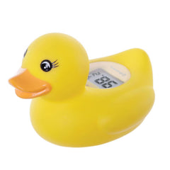 Dreambaby duck bath thermometer with digital reader shows bath temperature clearly.