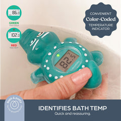 Red indicator on Dreambaby thermometer signals hot water for quick cues.