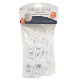 Dreambaby sliding locks on a white cabinet, keeping curious kids out