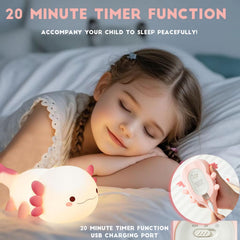 DREAMING MY DREAM axolotl night light with rechargeable battery for portable use.