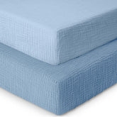 Dreamology baby crib sheets blue pack front view shows snug fit for standard cribs