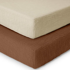 Dreamology crib sheets rust and ecru pack shown to illustrate baby-friendly comfort.