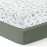 Dreamology green floral crib sheets in a soft two-pack for the nursery