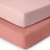 Dreamology muslin crib sheets 2-pack pink, soft fabric for standard cribs.