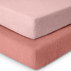 Dreamology muslin crib sheets 2-pack pink, soft fabric for standard cribs.