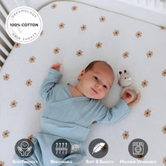 Dreamology pack-n-play-sheets brown-flowers full-coverage demonstrates snug fit for mini cribs.