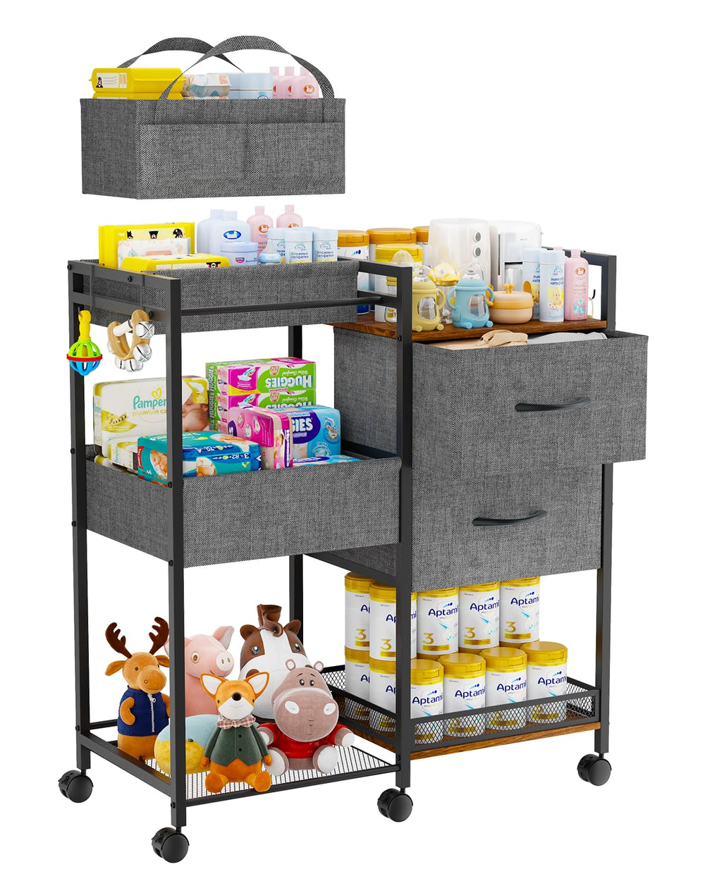 DreamPine baby storage cart with drawers keeps essentials organized.