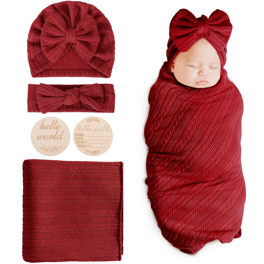 DRESHOW BQUBO 4pc swaddle blanket set with accessories, soft and secure wrap