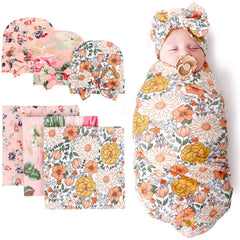 DRESHOW BQUBO floral newborn swaddle-blanket shown in soft pastel tones for cozy naps