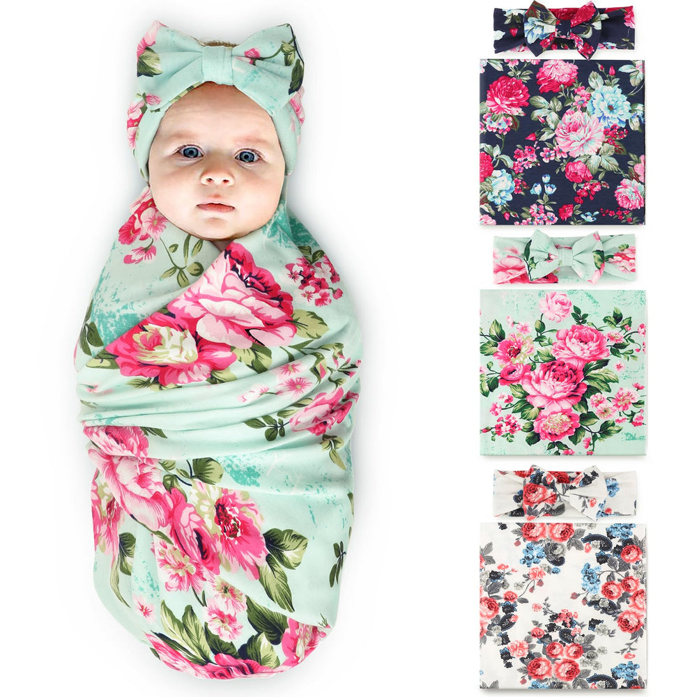 DRESHOW BQUBO floral swaddle blanket set, cozy photo-ready newborn comfort.