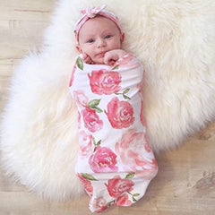 DRESHOW BQUBO floral swaddle set with headband creates cozy newborn photography scene