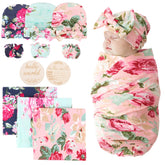 DRESHOW BQUBO floral swaddles set photo showing a complete newborn blanket bundle for cozy snuggles