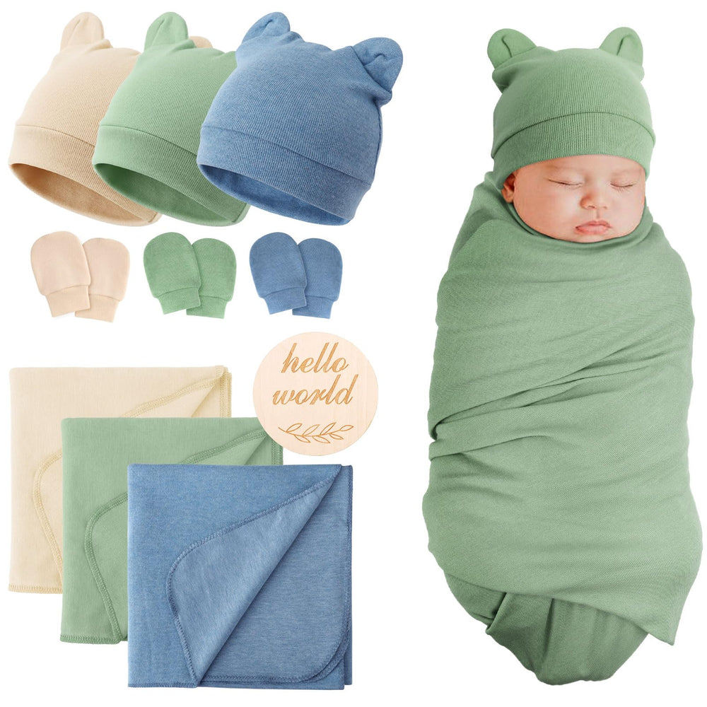DRESHOW BQUBO swaddle blanket with bear ears hat for newborn comfort