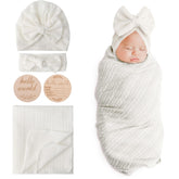 DRESHOW BQUBO white swaddle blankets set for newborns, soft and breathable.