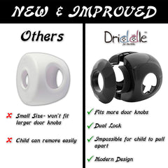 Driddle door knob cover on a standard spherical knob demonstrates a sleek, compatible design.