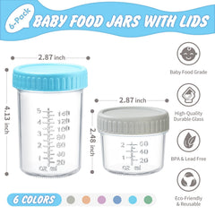 Colorful DRKIO lids on baby food jars for easy color-coding