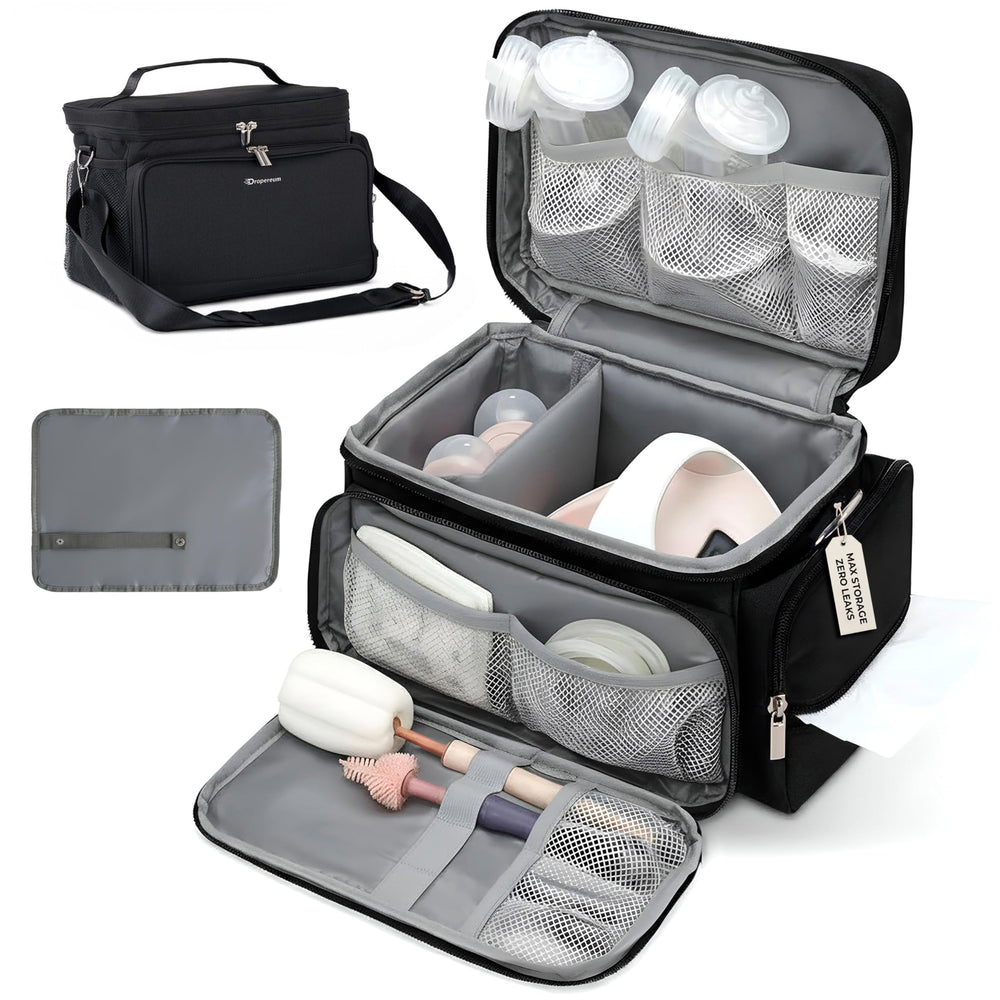 Dropereum breast pump bag top view for Spectra S1/S2, discreet on-the-go pumping.