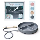 DropLess Plate with suction base stabilizing mealtime on a highchair tray.