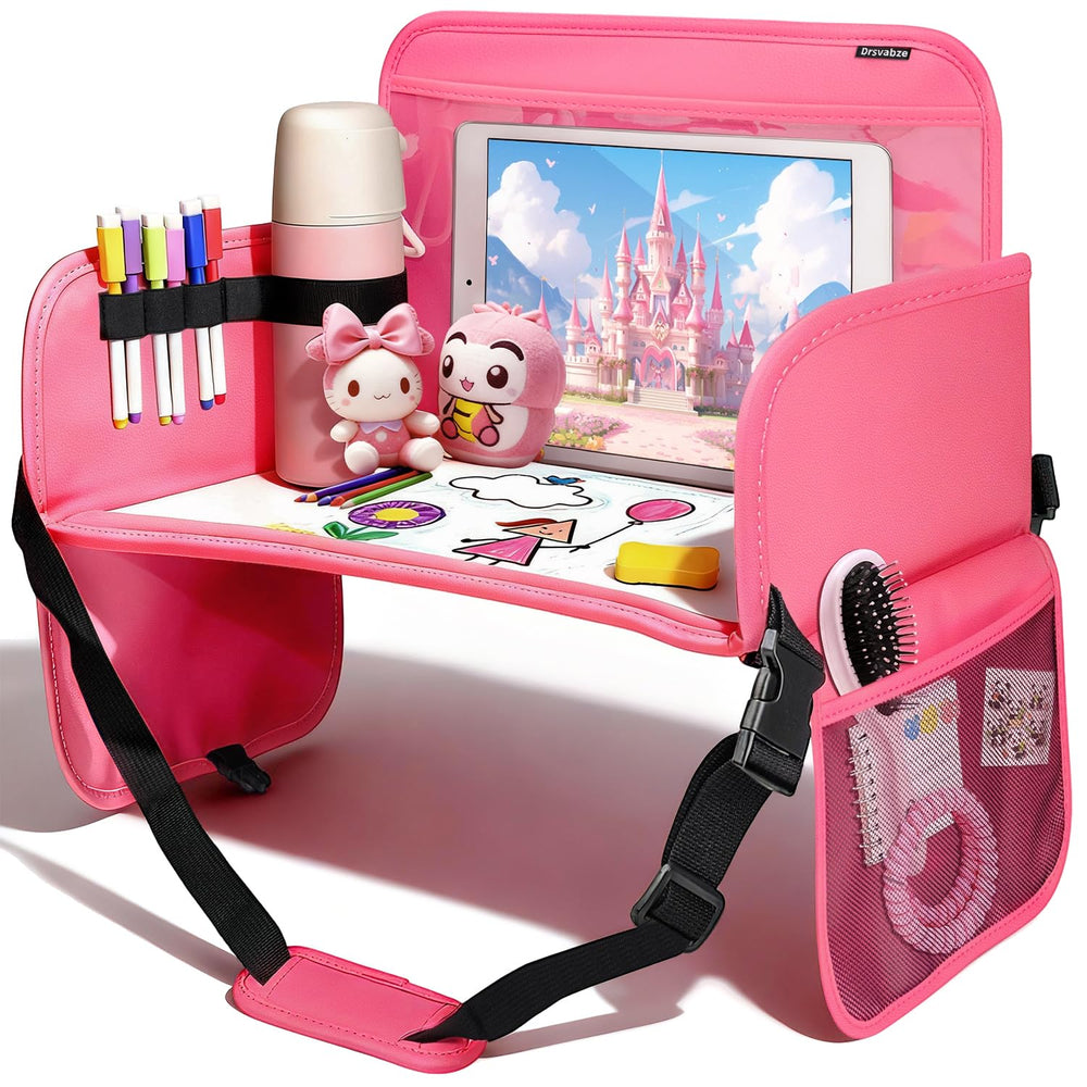 Drsvabze leather kids travel tray on car seat with raised edges for stability