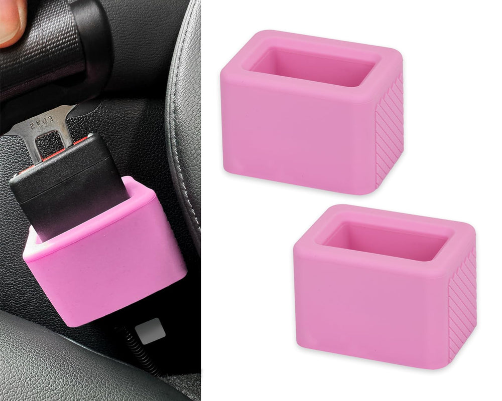 DS Distinctive Style lavender seat belt holder keeps buckle receptacle ready for kids.