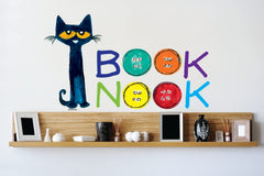Multicolored Pete the Cat reading corner wall art for nurseries and bedrooms