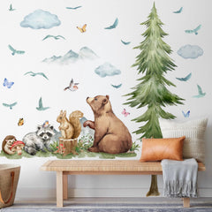 DTLIFEK watercolor squirrel and birds wall decal brightens nurseries and kids' rooms.