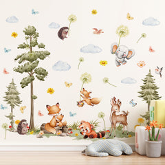 DTLIFEK woodland animals wall decal with a pine tree for cozy nursery decor.