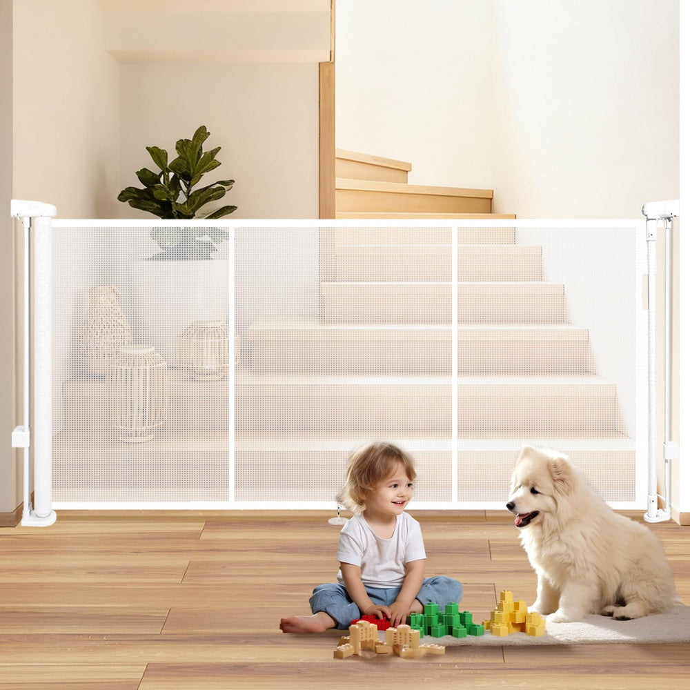 Duelala 41-inch tall 81-inch wide baby gate covering stairs for safety