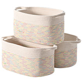 DUHEL cotton rope basket with white stitching, ideal for nursery storage and organization