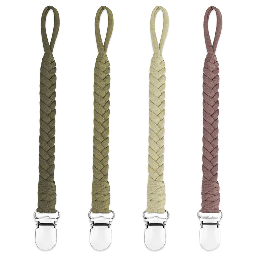 Duludulu braided pacifier clip in green keeps pacifier secure and within reach