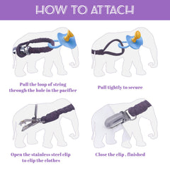 Duludulu cotton pacifier clip cleans easily with soap and air dry.