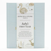 Duncan & Stone Baby First Year Book cover in sky blue enhances keepsake presentation