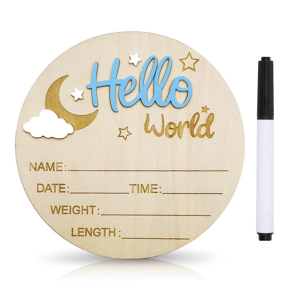 DUOJINSANXI baby announcement sign with blue moon and cloud decor for nursery.