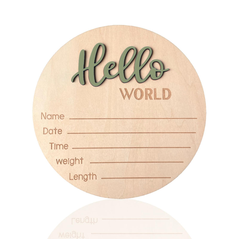 DUOJINSANXI Baby Announcement Sign with Hello World in forest green, perfect for newborn photos.